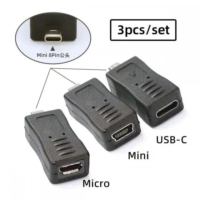Alt view image 4 of 7 - 3pcs/set USB-C Type-C Micro Mini USB Female to Camera Mini 8P Data Power Adapter for Coolpix UC-E6 UC-E16 UC-E17 DSC-W DMC-S EX-Z