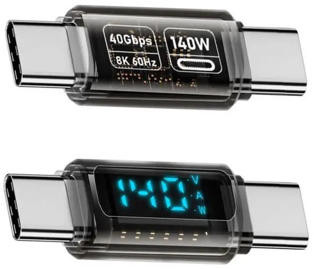 Main image of Type-C Smart LED Display USB-C Male to Male Extension Adapter USB4.0 40Gbps 140W Current Voltage Monitoring Tester Detector