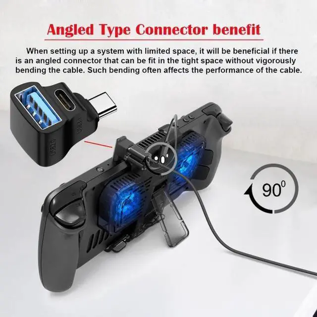 Alt view image 4 of 7 - 10Gbps USB3.1 Type C Male to Dual Type-A OTG & Type-C Female Power Data Splitter Adapter Angled Compatible with Steam Deck Laptop