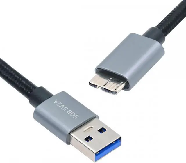 Main image of USB 3.0 Type-A Male to Micro 3.0 B Male Cable Silver 5Gbps for Disk SSD Camera Data 30cm