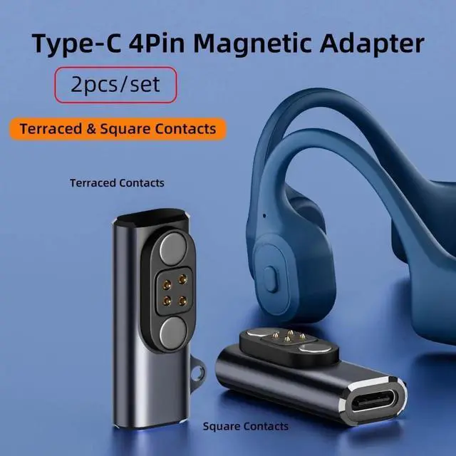 Alt view image 3 of 7 - 2pcs/lot Magnetic Charging Adapter USB Type-C to Pitch 2.5mm with 4-Pin Terraced Square Contacts Compatible with Bone Conduction Headphone