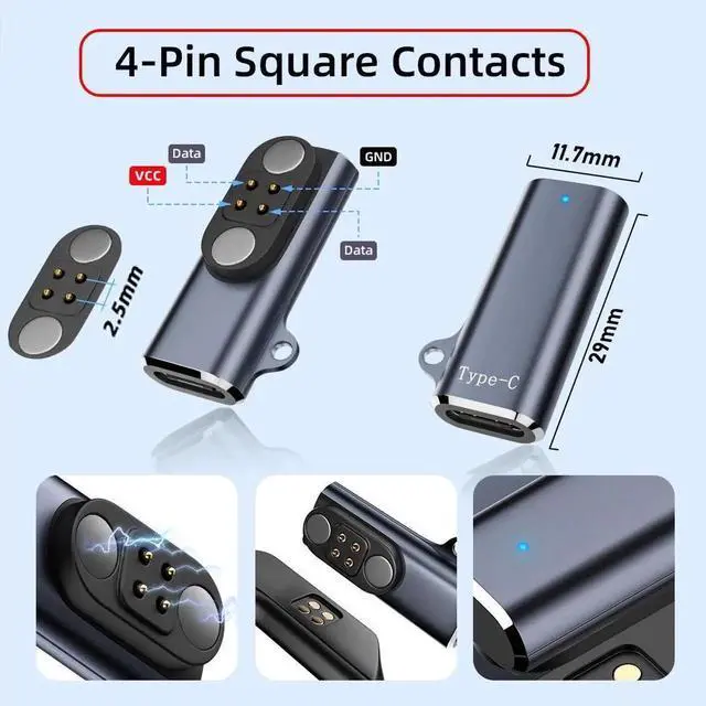 Alt view image 4 of 7 - 2pcs/lot Magnetic Charging Adapter USB Type-C to Pitch 2.5mm with 4-Pin Terraced Square Contacts Compatible with Bone Conduction Headphone