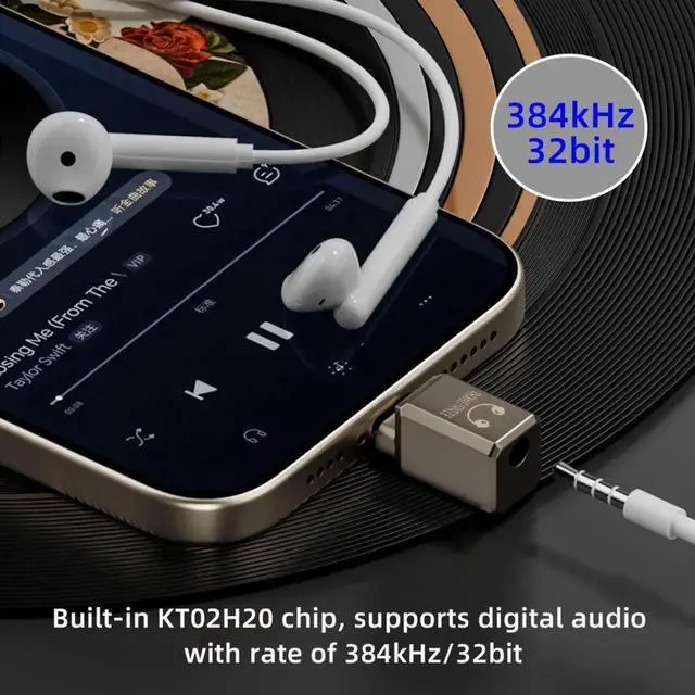 Alt view image 2 of 7 - Type C USB-C to DAC 3.5mm HiFi Audio AUX & MIC Sound Card 384kHz 32bit Adapter KT02H20 Compatible OMTP CTIA with Laptop Tablet Phone