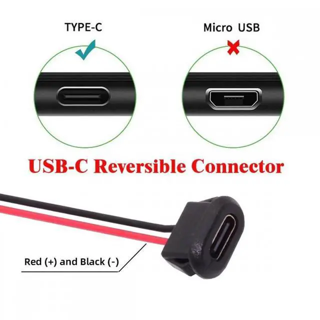 Alt view image 7 of 7 - Cable 2pcs/set DIY OEM Type-C USB-C Female Socket to 2Pin Open Cable Latch Mount Type DC 5V Power