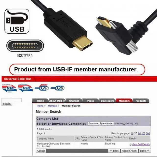 Alt view image 7 of 7 - Cable USB3.1 Type-C Male to Dual Thumbscrew Locking USB-C Vertical 90 Degree Up Down Angled 10Gbps Data Cable Panel Mount Type