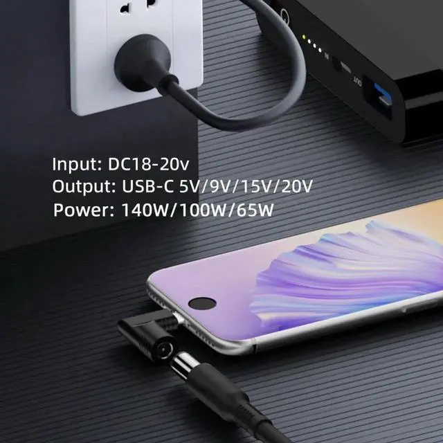 Alt view image 7 of 7 - 140W 100W DC Jack 4.5x3.0mm Input to USB-C Type-C Angled 90 Degree Power Plug Charge Adapter for Laptop Phone