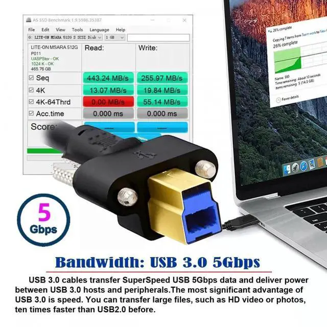 Alt view image 4 of 7 - USB 3.0 Type-A Male to Type-B Thumbscrew Standard Male Mount Panel Type for Industrial Camera Robot Scanner Disk