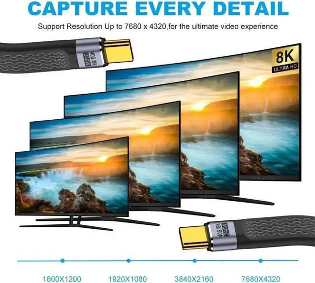 Alt view image 4 of 7 - 240W Type-C USB-C Male to Male USB4 40Gbps 100W 8K Flat Slim FPC Data Cable for Laptop Phone 13cm