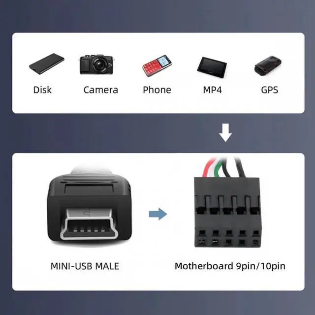 Alt view image 5 of 7 - USB 2.0 Motherboard 9pin 10pin Header to Mini USB 5Pin Cable 50cm for Mini Monitor Sensor Panel Camera