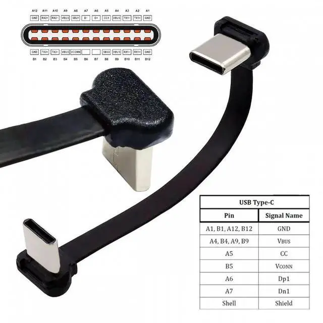 Alt view image 5 of 7 - USB-C Type C to USB-C Ultra Slim Flat Power USB2.0 Data Cable Angled Connector 65W Fast Charge for Laptop Tablet Phone