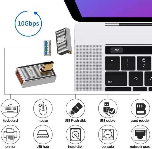 Alt view image 4 of 7 - USB-C USB 3.1 Type C Male to USB 3.0 A Female 10Gbps OTG Data 120W Power Low Profile Angled Adapter Alloy Shell Mecha Cyberpunk Style