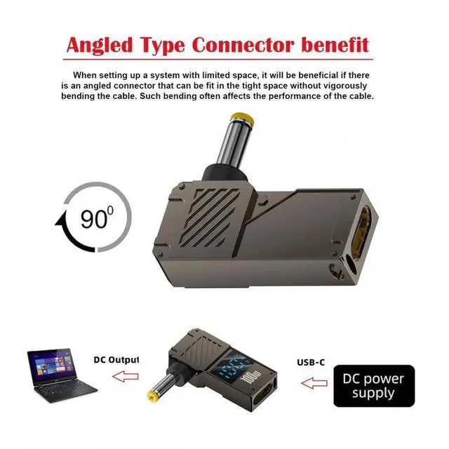 Alt view image 2 of 7 - Type-C USB-C Input to DC 4.0x1.7mm Jack Smart LED Display 100W Output Power 20V 5A PD Charge 65W Adapter for Laptop