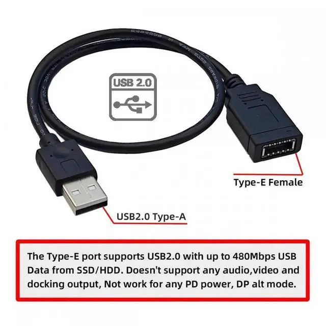 Alt view image 7 of 7 - Single USB 3.1 Front Panel Socket Key-A Type-E to USB 2.0 Type-A Male Extension Cable