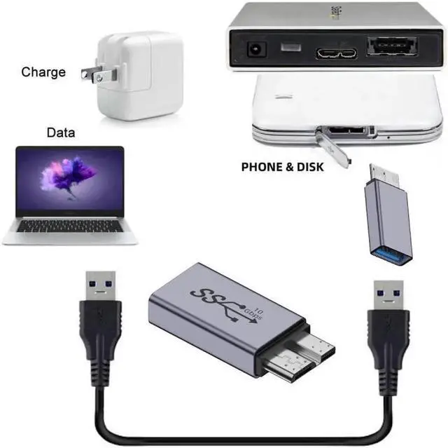 Alt view image 5 of 7 - USB-C USB 3.1 Type A Female to Micro USB 3.0 Male Data Adapter 10Gbps Data Power for Laptop SSD Disk