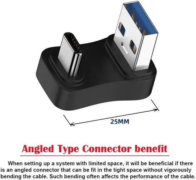 Alt view image 7 of 7 - USB3.0 Type A Male to USB 3.1 Type C Male Data 10Gbps Up Opposite U Shape Back Angled Charge Adapter 90 Degree for Laptop Phone