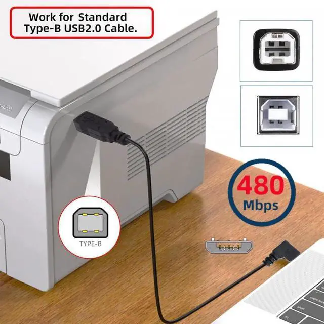 Alt view image 2 of 7 - Right Angled 90 Degree Micro USB OTG to Standard B Type Cable for Printer Scanner Disk Lectronic Musical Instrument Midi Keyboard (30cm)