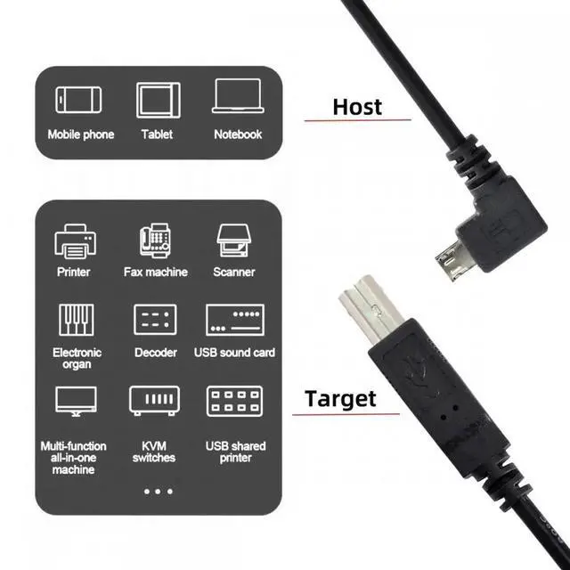 Alt view image 3 of 7 - Right Angled 90 Degree Micro USB OTG to Standard B Type Cable for Printer Scanner Disk Lectronic Musical Instrument Midi Keyboard (30cm)