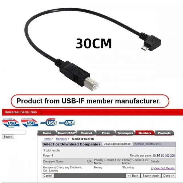 Alt view image 5 of 7 - Right Angled 90 Degree Micro USB OTG to Standard B Type Cable for Printer Scanner Disk Lectronic Musical Instrument Midi Keyboard (30cm)