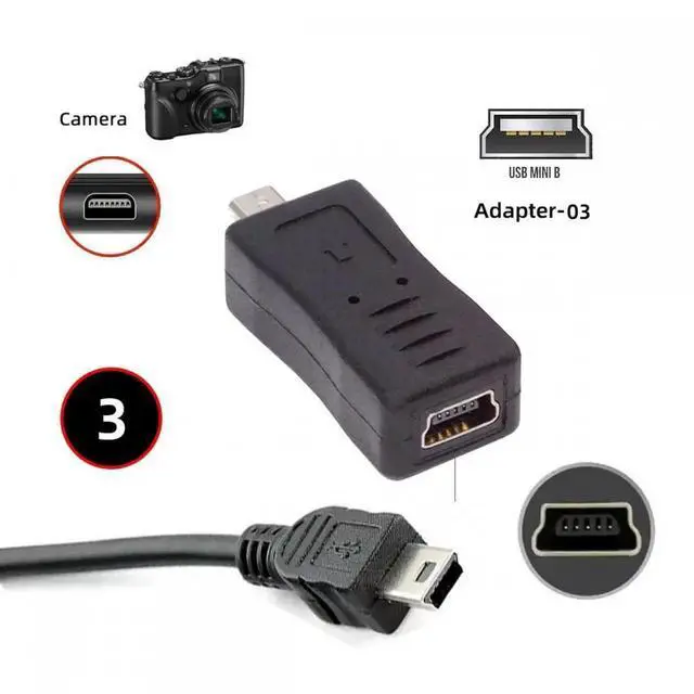 Alt view image 5 of 7 - Cable 3pcs/set USB-C Type-C Micro Mini USB Female to Camera Mini 8P Data Power Adapter for Coolpix UC-E6 UC-E16 UC-E17 DSC-W DMC-S EX-Z