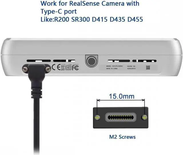 Alt view image 5 of 7 - USB-C USB 3.1 Type C Up Angled Male to Female Extension Data Screw Locking Cable for for Realsense Camera VR Quest Link
