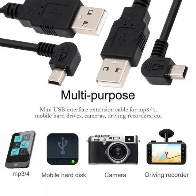 Alt view image 5 of 7 - Cable 2pcs/lot Left & Right Angled Mini USB B Type 5pin Male 90 Degree to USB 2.0 Male Power Data Cable 50cm