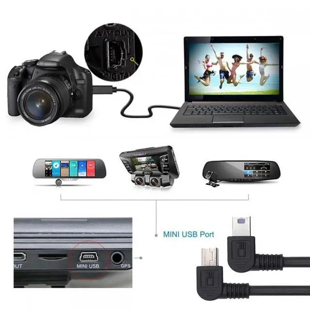 Alt view image 4 of 7 - Cable 2pcs/lot Left & Right Angled Mini USB B Type 5pin Male 90 Degree to USB 2.0 Male Power Data Cable 50cm