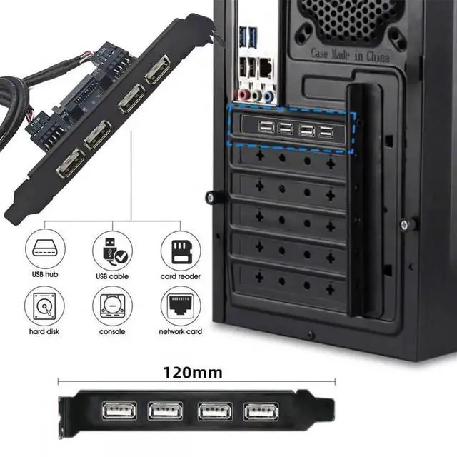 Alt view image 4 of 7 - Internal Four USB2.0 Female Mount Panel to Motherboard 9pin Baffle Cable with Extral SATA Power and 12cm Bracket