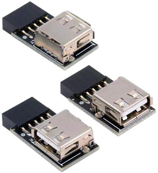 Main image of 3pcs/set 9Pin/10Pin Motherboard Front Panel Header Female to Single USB 2.0 Female Adapter Vertical Angled Type 90 Degree