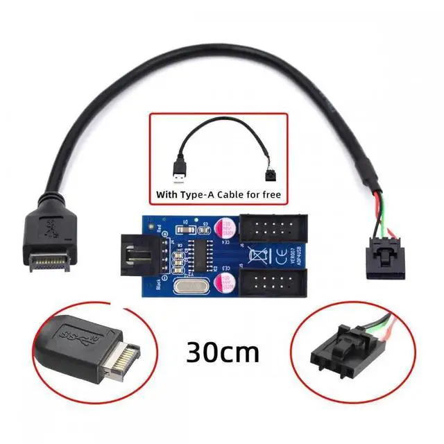 Alt view image 6 of 7 - USB 3.1 Front Panel Header Type-E to 4pin IDC Housing USB Type-A Male 1 to 2 Female Motherboard 9pin Header HUB Adapter Port Multiplier