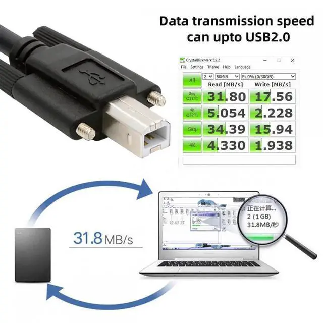 Alt view image 2 of 7 - USB 2.0 Type-A Male to Type-B Thumbscrew Standard Male Mount Panel Type for Industrial Camera Robot Scanner Disk