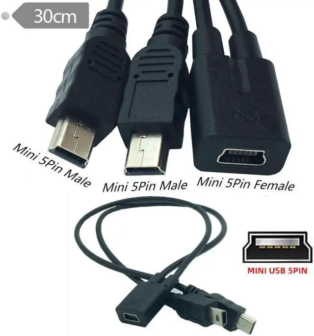 Alt view image 3 of 7 - Mini USB 2.0 Female DC 5V to Dual Mini USB 5Pin Male Splitter Extension Charge Cable