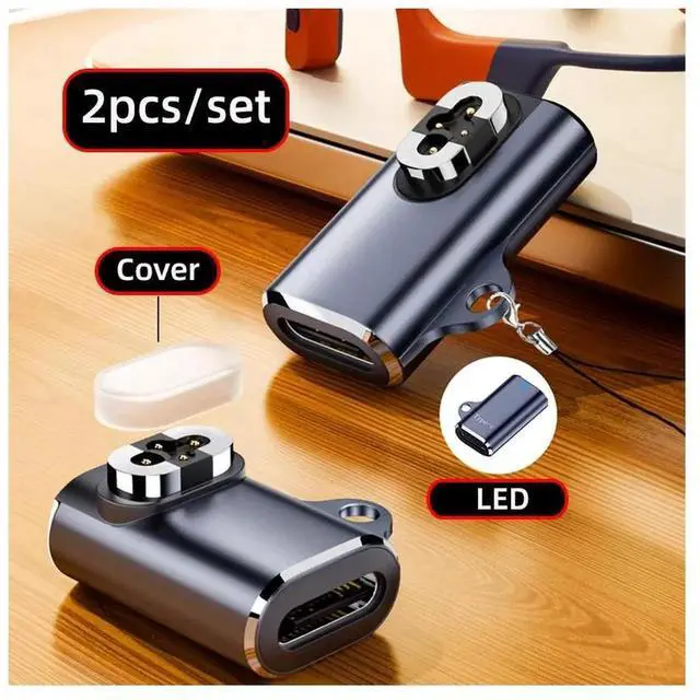Alt view image 2 of 7 - 2pcs/lot Magnetic Charging Adapter USB Type-C to 4-Pin Horizontal Vertical Rhomboid Contacts Compatible with Bone Conduction Headphone S70
