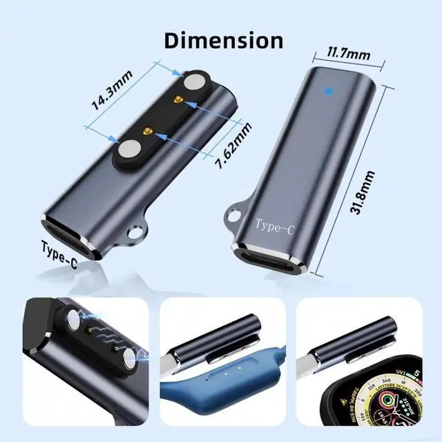 Alt view image 7 of 7 - 2pcs/lot Magnetic Smart Watch Charging Adapter USB Type-C to Pitch 7.62mm with 2-Pin 4-Pin Compatible with Bone Conduction Headphone