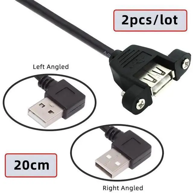 Alt view image 7 of 7 - Cable 2pcs/lot Left & Right Angled Type USB 2.0 Type-A Male to USB Female Extension Cable Panel Type 90 Degree 25cm