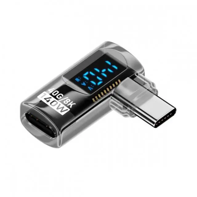Main image of Type-C Smart LED Display USB-C Male to Female Extension Adapter USB4.0 40Gbps 140W Left Right Angled 90 Degree Current Voltage Monitoring