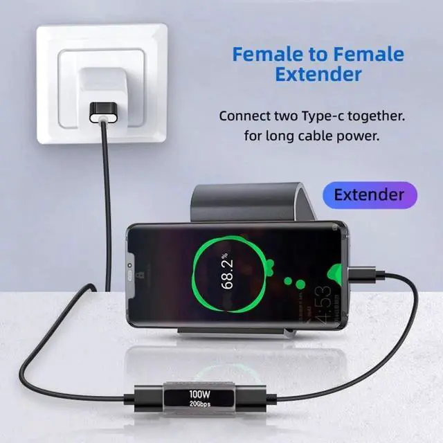 Alt view image 4 of 7 - USB4 Type C Female to Female 100W Power 20Gbps Data 8K Video Extender Adapter for NS Phone Laptop