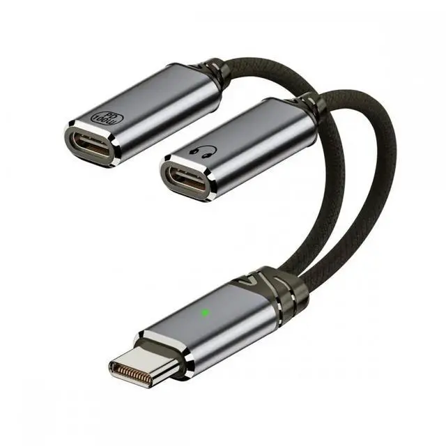Main image of USB-C Type-C Male to Dual Female Audio DAC AUX Music 16bit 48kHz & 100W PD Power Cable for Laptop Tablet Phone