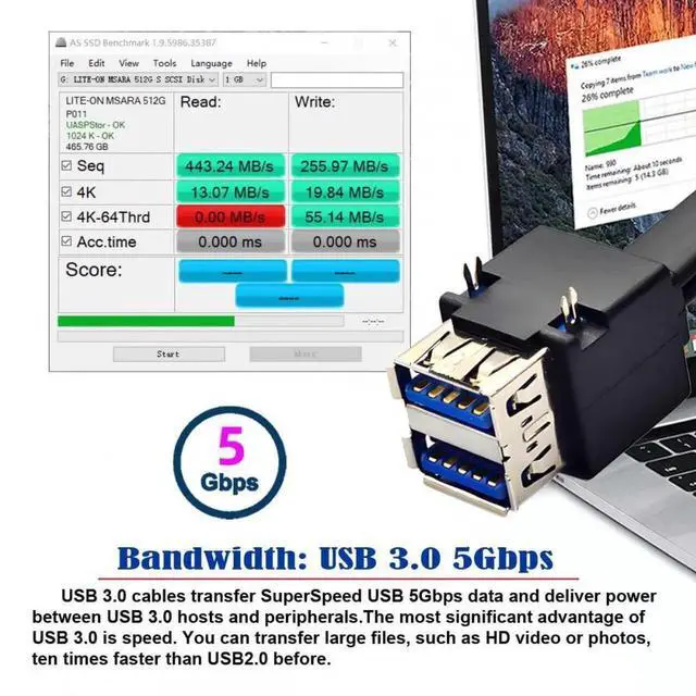 Alt view image 3 of 7 - Cable Stackable Dual Port USB 3.0 Female Type-A DIP Type to Motherboard 20Pin 19Pin Header Cable with Fixed Feet 50cm