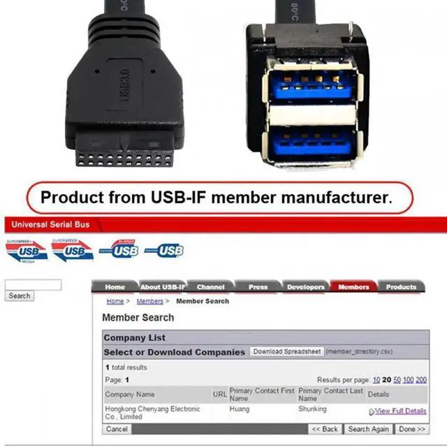 Alt view image 7 of 7 - Cable Stackable Dual Port USB 3.0 Female Type-A DIP Type to Motherboard 20Pin 19Pin Header Cable with Fixed Feet 50cm