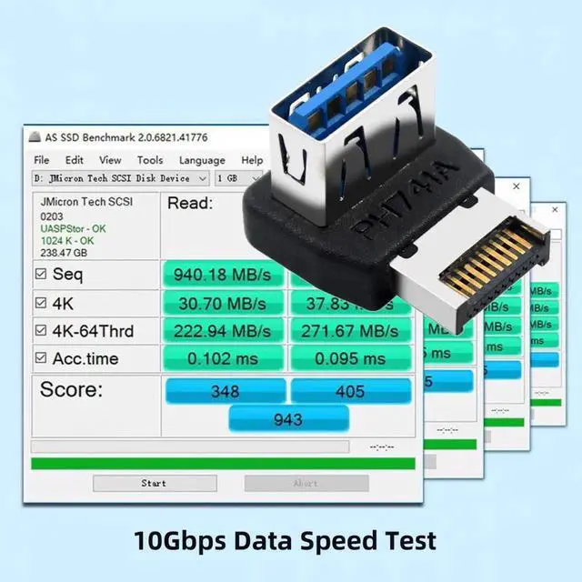 Alt view image 7 of 7 - Cable USB 3.1 Front Panel Header Male Type-E to Type-A USB3.0 Female Data Adapter Up Angled 90 Degree for Motherboard