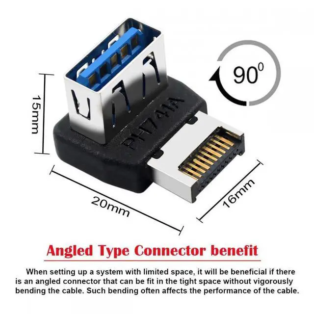 Alt view image 5 of 7 - Cable USB 3.1 Front Panel Header Male Type-E to Type-A USB3.0 Female Data Adapter Up Angled 90 Degree for Motherboard