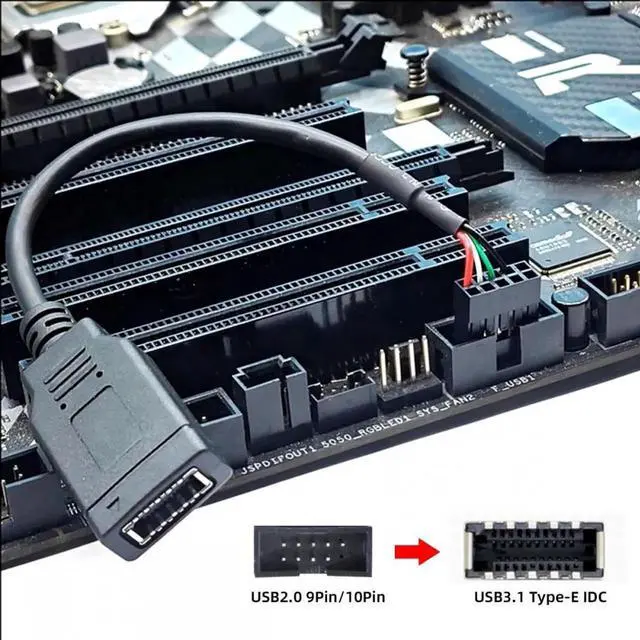 Alt view image 5 of 7 - Cable Single USB 3.1 Front Panel Socket Key-A Type-E to USB 2.0 9Pin 10Pin Mainboard Header Male Extension Cable