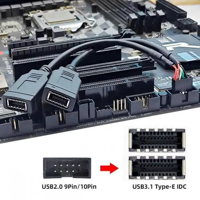 Alt view image 2 of 7 - Cable Dual Port USB 3.1 Front Panel Socket Key-A Type-E to USB 2.0 9Pin 10Pin Mainboard Header Male Extension Cable