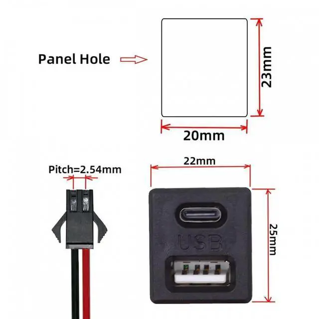Alt view image 2 of 6 - DIY OEM Type-C & Type-A Female Socket to 2Pin Header Cable Pitch=2.54mm Latch Mount Type DC 5V Power
