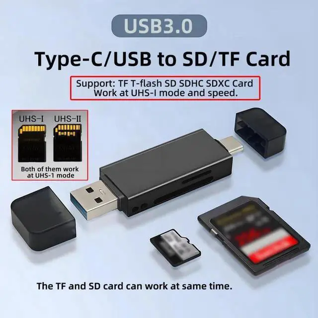 Alt view image 6 of 7 - Cable USB 3.0 & Type-C to TF T-Flash Card & SD Card Reader Writer for Camera & Laptop & Tablet & Mate Serial Phone