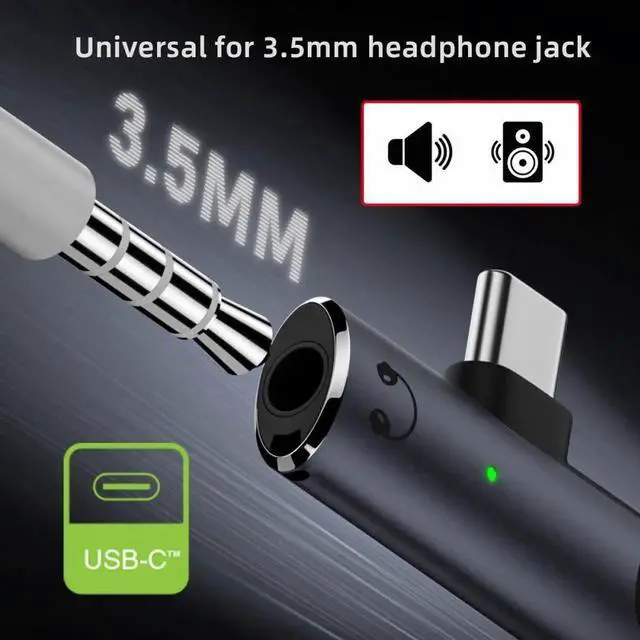 Alt view image 3 of 7 - USB-C Type-C to 3.5mm Audio DAC AUX Music 16bit 48kHz & 100W PD Power Adapter for Laptop Tablet Phone