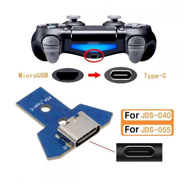 Alt view image 4 of 7 - Cable DIY Solder Type-C Female Socket Replace Micro-USB 5Pin for PS4 DualShock JDS-040 JDS-055 Repair Part Board Connector Module