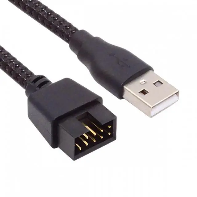 Main image of Single USB 2.0 Male Type-A to Motherboard 9Pin 10Pin Male Header Cable with Sleeve 20cm
