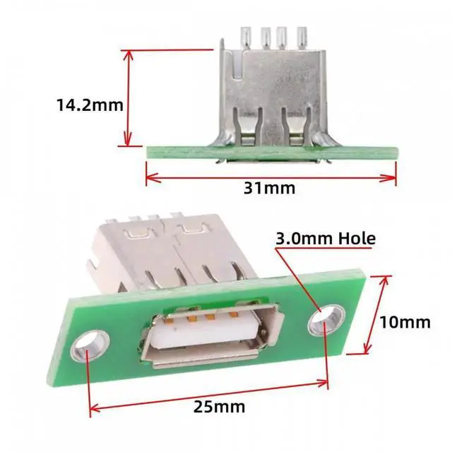 Alt view image 5 of 6 - 5pcs/set DIY OEM USB Type-A Female Socket Connector with Panel Mount Solder Type