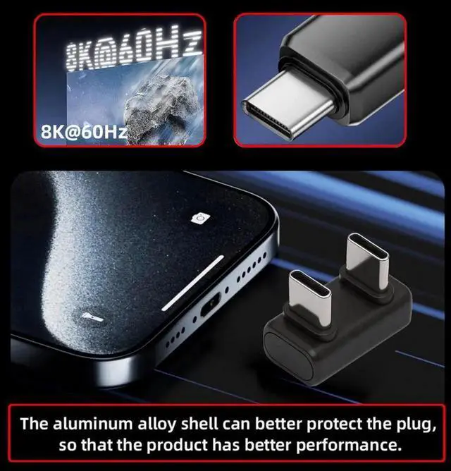 Alt view image 7 of 7 - Cable USB5.0 80Gbps Male to Male Extension Adapter Opposite U Shape Back Angled with 240W 16K 8K 5K Compatible with USB4.0 Thunderbolt3/4/5